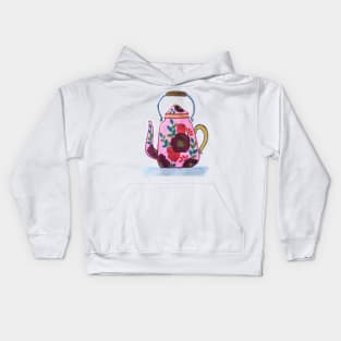 Pink floral teapot Kids Hoodie